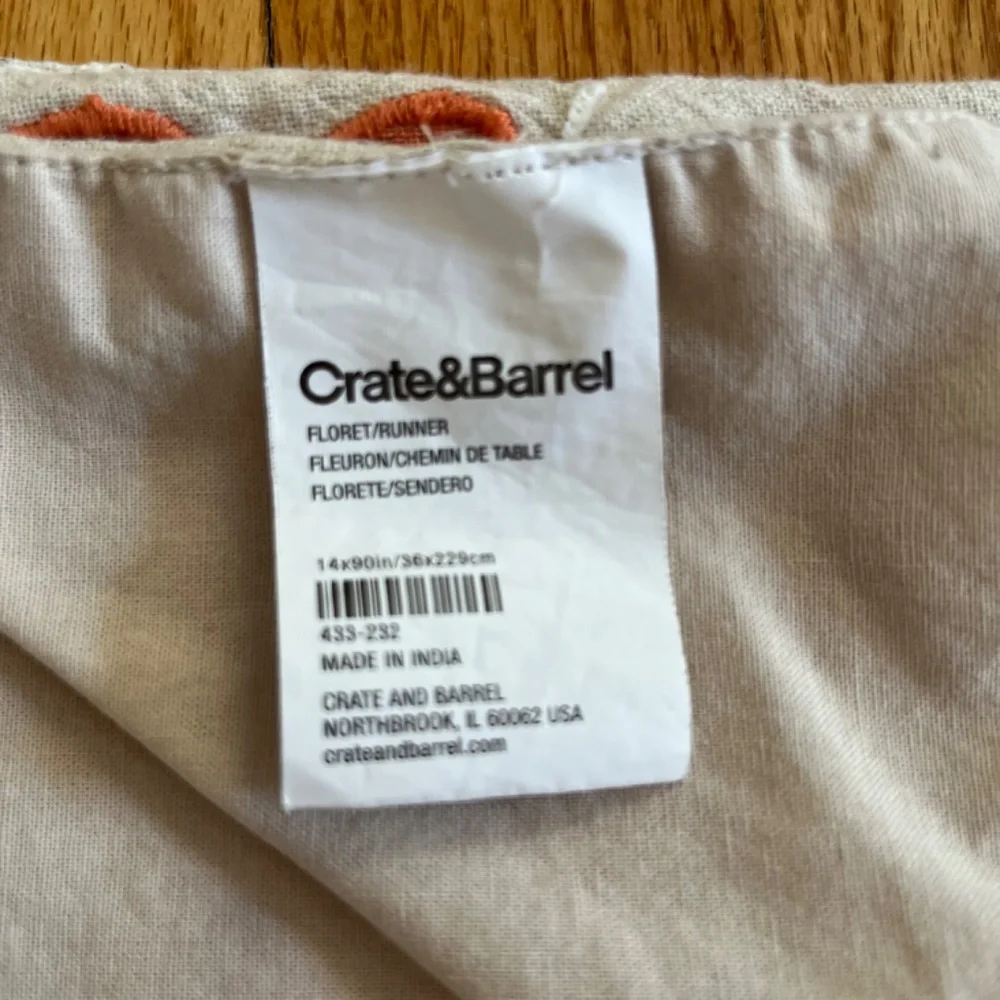 Crate and Barrel Floret Embroidered Table Runner